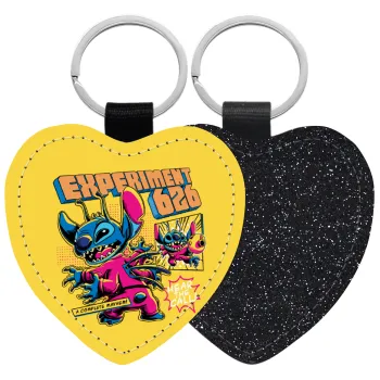 Stitch Experiment 626, Μπρελόκ PU δερμάτινο glitter καρδιά ΜΑΥΡΟ