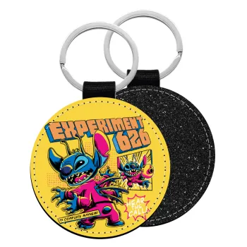 Stitch Experiment 626, Μπρελόκ Δερματίνη, στρογγυλό ΜΑΥΡΟ (5cm)