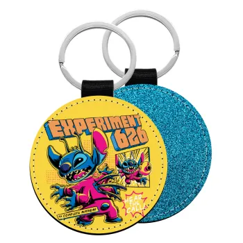 Stitch Experiment 626, Μπρελόκ Δερματίνη, στρογγυλό ΜΠΛΕ (5cm)