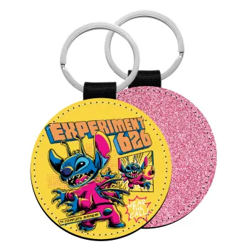 Stitch Experiment 626, Μπρελόκ Δερματίνη, στρογγυλό ΡΟΖ (5cm)