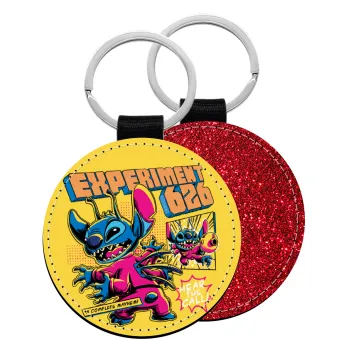 Stitch Experiment 626, Μπρελόκ Δερματίνη, στρογγυλό ΚΟΚΚΙΝΟ (5cm)