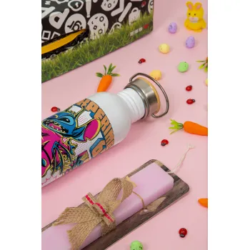 Stitch Experiment 626, Πασχαλινή Λαμπάδα με παγούρι μεταλλικό (620ml, stainless steel) & κερί αρωματικό πλακέ (30cm) (ΡΟΖ)