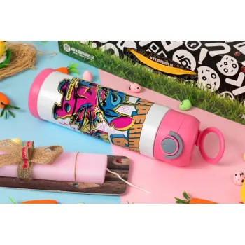 Stitch Experiment 626, Easter candle, Childrens hot water bottle, stainless steel, with safety straw, PINK (500ml)