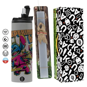 Stitch Experiment 626, Πασχαλινή Λαμπάδα με Travel Tumbler θερμό (600ml, BPA free) & κερί αρωματικό πλακέ (30cm) (ΓΚΡΙ)