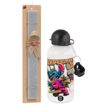 Stitch Experiment 626, Easter Set, metallic aluminum water bottle (500ml) & aromatic flat Easter candle (30cm) (GRAY)