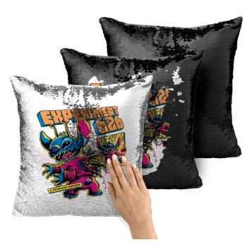 Stitch Experiment 626, Μαξιλάρι καναπέ Μαγικό Μαύρο με πούλιες 40x40cm περιέχεται το γέμισμα