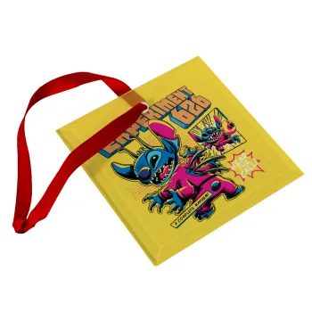 Stitch Experiment 626, Christmas ornament, glass square ornament 9x9cm