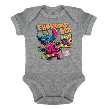 Stitch Experiment 626, Βρεφικό φορμάκι μωρού, 0-18 μηνών, ΓΚΡΙ ΜΕΛΑΝΖΕ, 100% Organic Cotton, κοντομάνικο