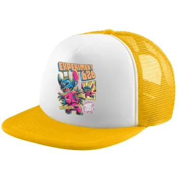 Stitch Experiment 626, Adult Soft Trucker Hat with Yellow/White Mesh (POLYESTER, ADULT, UNISEX, ONE SIZE)