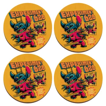 Stitch Experiment 626, ΣΕΤ x4 Σουβέρ ξύλινα στρογγυλά plywood (9cm)