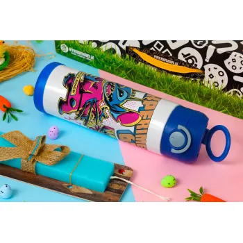 Stitch Experiment 626, Easter candle, Childrens hot water bottle, stainless steel, with safety straw, BLUE (500ml)