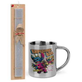 Stitch Experiment 626, Easter Set, metallic thermal cup (300ml) & Easter aromatic flat candle (30cm) (GRAY)