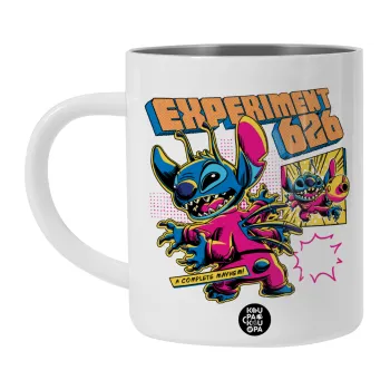 Stitch Experiment 626, Λευκή Ανοξείδωτη Μεταλλική Κούπα 450ml - Διπλού Τοιχώματος 