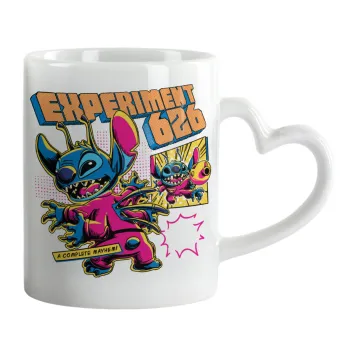 Stitch Experiment 626, Κούπα καρδιά χερούλι λευκή, κεραμική, 330ml