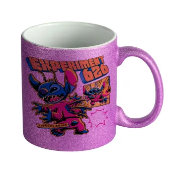 Stitch Experiment 626, Κούπα Μωβ Glitter που γυαλίζει, κεραμική, 330ml