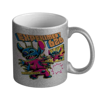 Stitch Experiment 626, Κούπα Ασημένια Glitter που γυαλίζει, κεραμική, 330ml