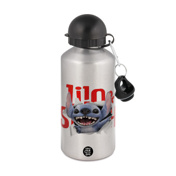 Stitch movie, Μεταλλικό παγούρι νερού, Ασημένιο, αλουμινίου 500ml