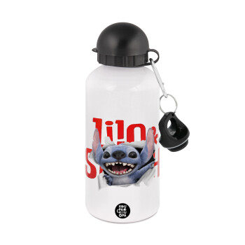 Stitch movie, Μεταλλικό παγούρι νερού, Λευκό, αλουμινίου 500ml