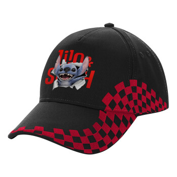Stitch movie, Adult Cap RACING Ultimate Black/Red, (100% COTTON DRILL, ADULT, UNISEX, ONE SIZE)