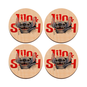 Stitch movie, ΣΕΤ x4 Σουβέρ ξύλινα στρογγυλά plywood (9cm)
