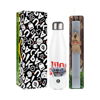 Stitch movie, Easter candle, metallic white thermos bottle (500ml) & aromatic flat candle (30cm) (GRAY)