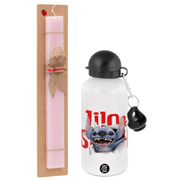 Stitch movie, Easter Set, metallic aluminum bottle (500ml) & aromatic flat Easter candle (30cm) (PINK)
