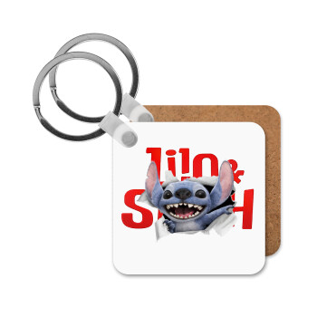 Stitch movie, Μπρελόκ Ξύλινο τετράγωνο MDF