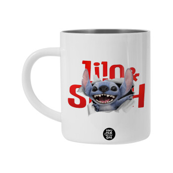 Stitch movie, Λευκή Ανοξείδωτη Μεταλλική Κούπα 450ml - Διπλού Τοιχώματος 