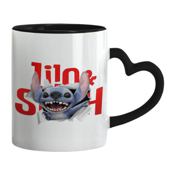 Stitch movie, Mug heart black handle, ceramic, 330ml
