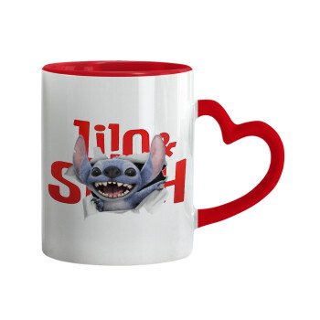 Stitch movie, Mug heart red handle, ceramic, 330ml