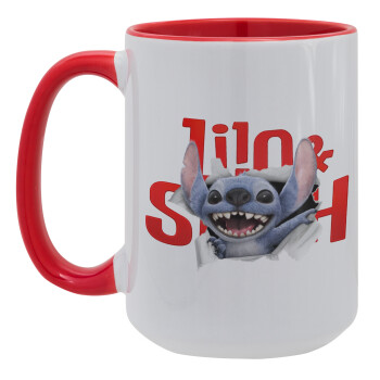 Stitch movie, Κούπα Mega 15oz, κεραμική Κόκκινη, 450ml