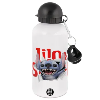 Stitch movie, Metal water bottle, White, aluminum 500ml