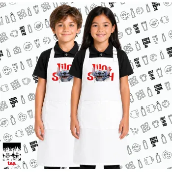 Stitch movie, Λευκή ΠΑΙΔΙΚΗ Ποδιά μακριά Σεφ ολόσωμη με τσέπες