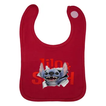 Stitch movie, Σαλιάρα με Σκρατς Κόκκινη 100% Organic Cotton (0-18 months)