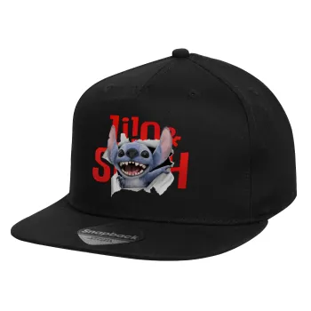 Stitch movie, Καπέλο παιδικό Flat Snapback, Μαύρο (100% ΒΑΜΒΑΚΕΡΟ, ΠΑΙΔΙΚΟ, UNISEX, ONE SIZE)
