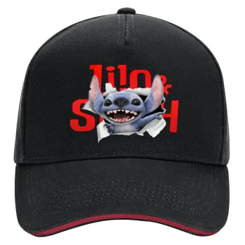Stitch movie, DRILL Adult Ultimate Hat BLACK/RED, (100% COTTON, ADULT, UNISEX, ONE SIZE)