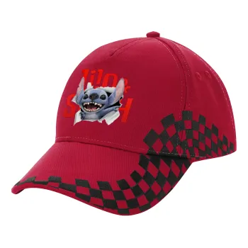 Stitch movie, Adult Cap RACING Ultimate Red/Black, (100% COTTON DRILL, ADULT, UNISEX, ONE SIZE ADULT)