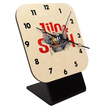Stitch movie, Quartz Table clock in natural wood (10cm)