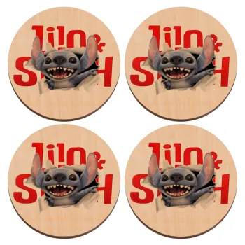 Stitch movie, ΣΕΤ x4 Σουβέρ ξύλινα στρογγυλά plywood (9cm)