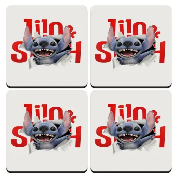 Stitch movie, ΣΕΤ 4 Σουβέρ ξύλινα τετράγωνα (9cm)