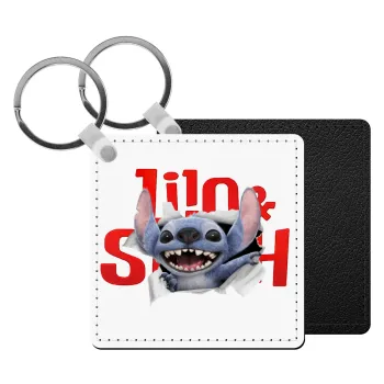 Stitch movie, Μπρελόκ Δερματίνη, τετράγωνο ΜΑΥΡΟ (5x5cm)
