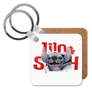 Stitch movie, Μπρελόκ Ξύλινο τετράγωνο MDF