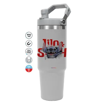 Stitch movie, GREY color, 890ml (30oz) stainless Steel Tumbler with Handle