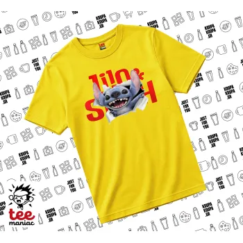 Stitch movie, yellow childrens T-Shirt made of 100% cotton, for every day. Vegan & OEKO-TEX certified.