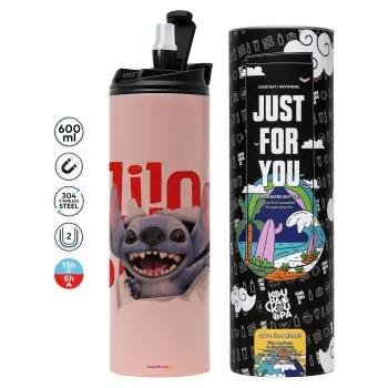 Stitch movie, Tumbler stainless steel PINK 600ml