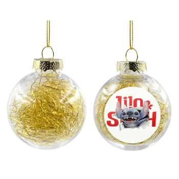 Stitch movie, Transparent Christmas tree ball ornament with gold filling 8cm
