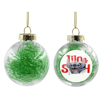 Stitch movie, Στολίδι Χριστουγεννιάτικη μπάλα δένδρου διάφανη με πράσινο γέμισμα 8cm