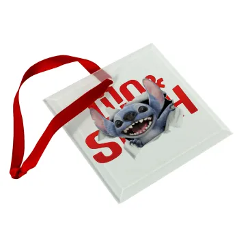 Stitch movie, Christmas ornament, glass square ornament 9x9cm
