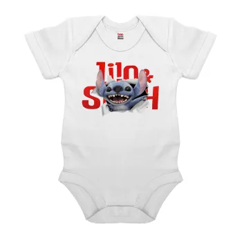 Stitch movie, Βρεφικό φορμάκι μωρού, 0-24 μηνών, ΛΕΥΚΟ, 100% Organic Cotton, κοντομάνικο