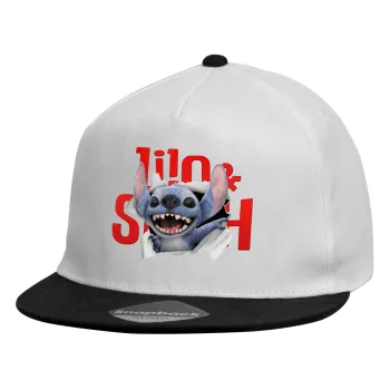 Stitch movie, Child's Flat Snapback Hat, White (100% COTTON, CHILDREN'S, UNISEX, ONE SIZE)